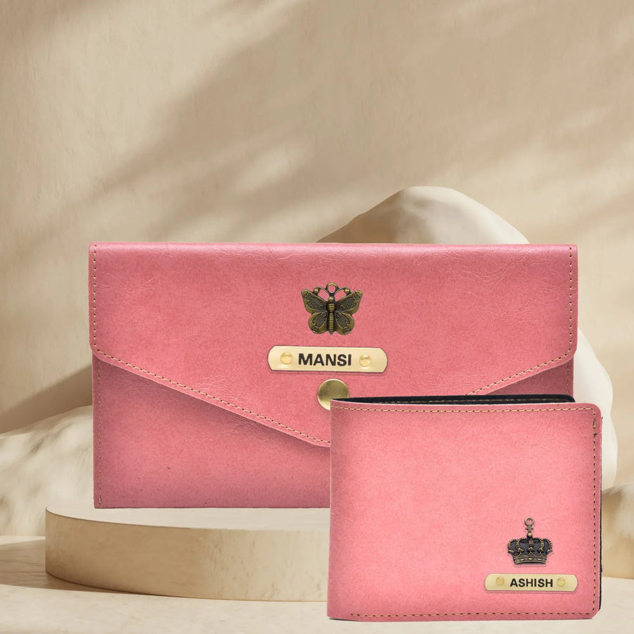 Classy Minimal Clutch + Classy Men's Wallet | Couple Gifts - Peach