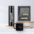 Personalized Temperature Bottle, Stainless Steel Mug & Men's Combo (2 pcs) - Black