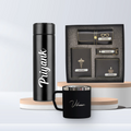 Personalized Temperature Bottle , Stainless Steel Mug & All in One Men's Combo (4 pcs) - Black