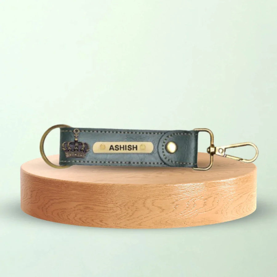 Classy Leather Customized Stylish Keychain with Hook - Olive Green