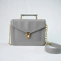 Customized Women's Leather bag (Buttoned) - Grey