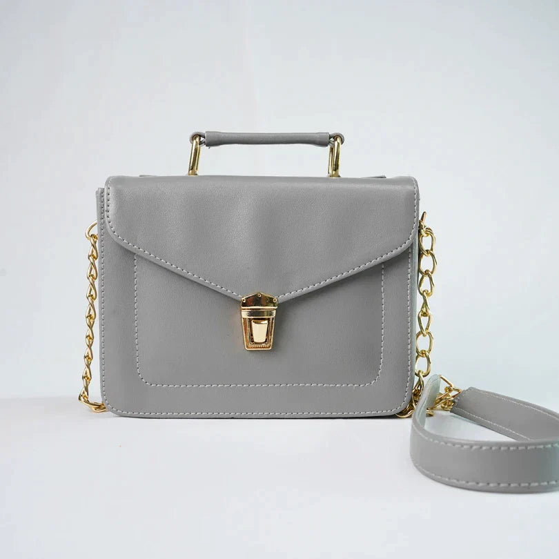 Customized Women's Leather bag (Buttoned) - Grey