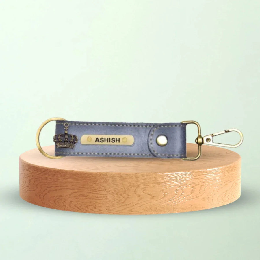 Classy Leather Customized Stylish Keychain with Hook - Grey