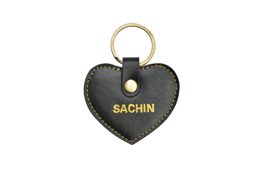 Personalized Stylish Vegan Leather Heart Keychain - Black