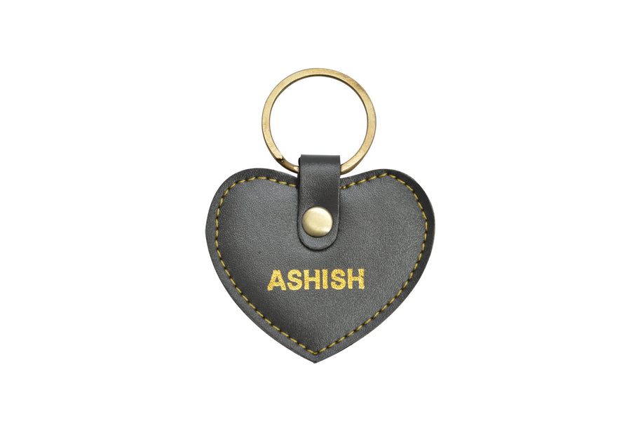 Personalized Stylish Vegan Leather Heart Keychain - Grey
