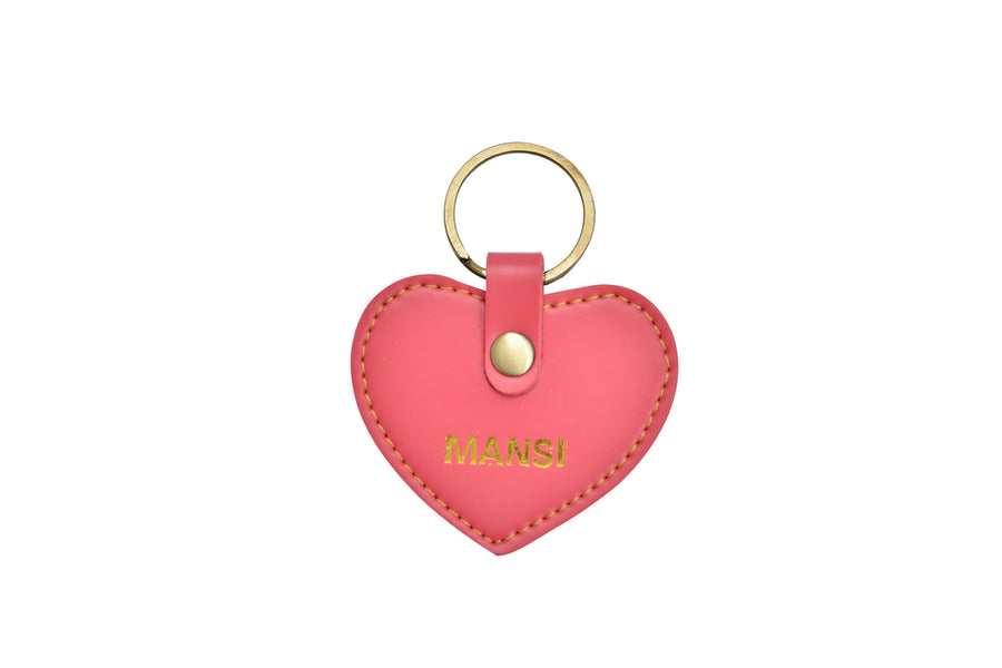 Personalized Stylish Vegan Leather Heart Keychain - Pink
