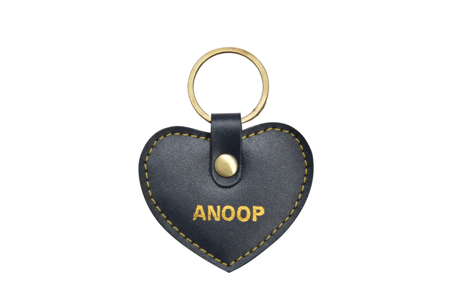 Personalized Stylish Vegan Leather Heart Keychain - Royal Blue