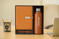 Metal Flip Diary+ Classic Metal Pen+ Classic Stainless Steel Bottle -Tan