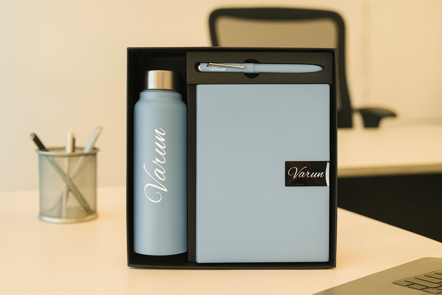 Nexon Dairy+ Classic Metal Pen+ Classic Stainless Steel Bottle -Blue