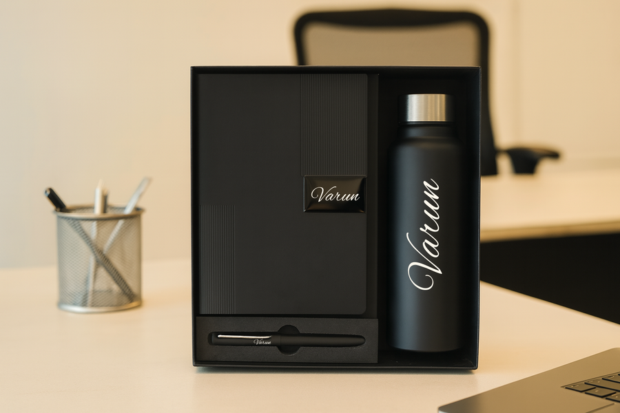 Nexon Diary+ Classic Metal Pen+ Classic Stainless Steel Bottle -Black