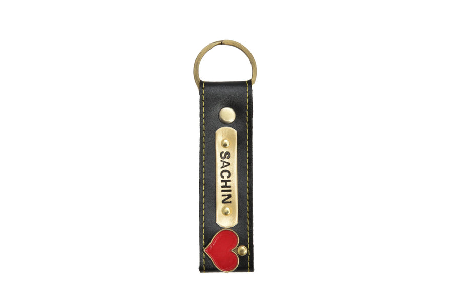 Personalized Stylish Vegan Leather Keychain - Black