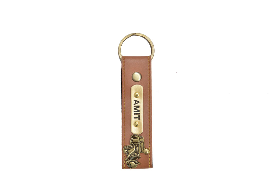 Personalized Stylish Vegan Leather Keychain - Tan