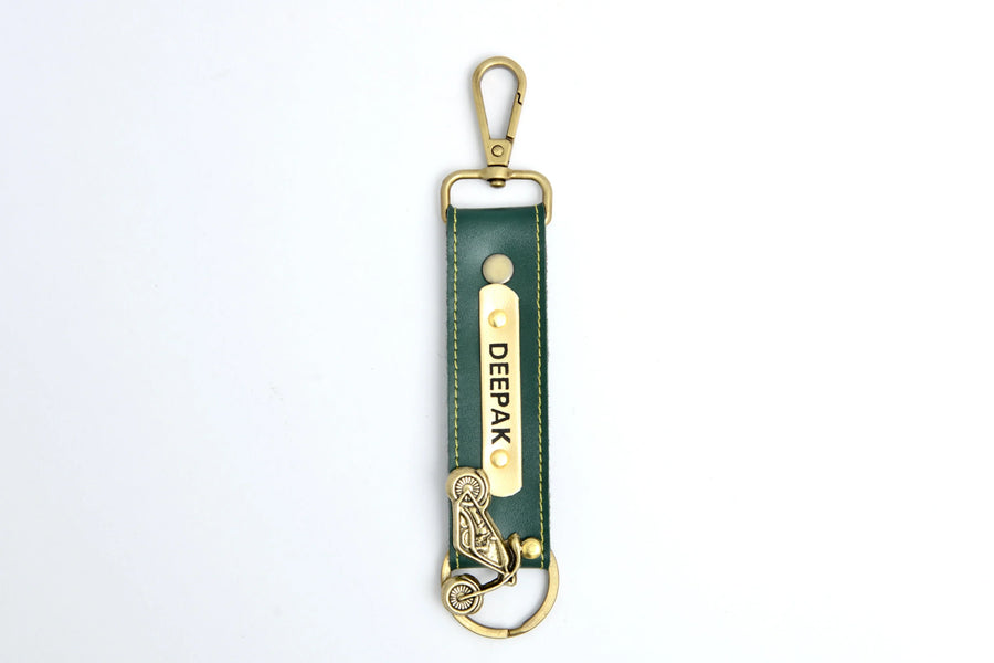 Personalized Nexon Leather Keychain with Hook - Olive Green