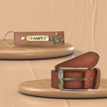 Personalized Leather Keychain and Belt for Men's - Tan