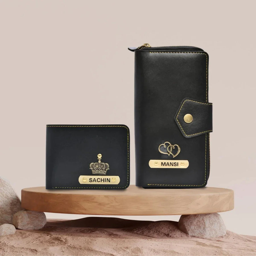 Personalized Couple's Combo : Premium Lady Wallet( Product 1 ) & Men's Wallet(Product 2) - Black