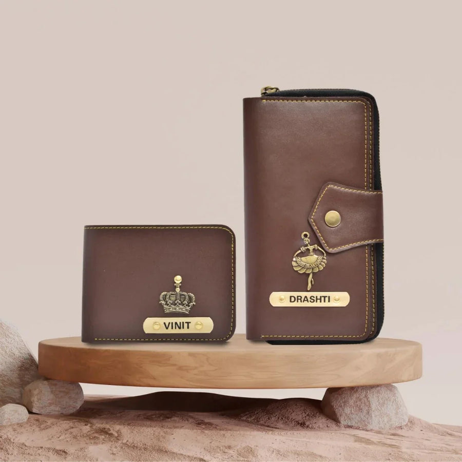 Personalized Couple's Combo : Premium Lady Wallet ( Product 1 )& Men's Wallet(Product 2) - Brown