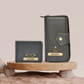 Personalized Couple's Combo : Premium Lady Wallet ( Product 1 )& Men's Wallet(Product 2) - Grey