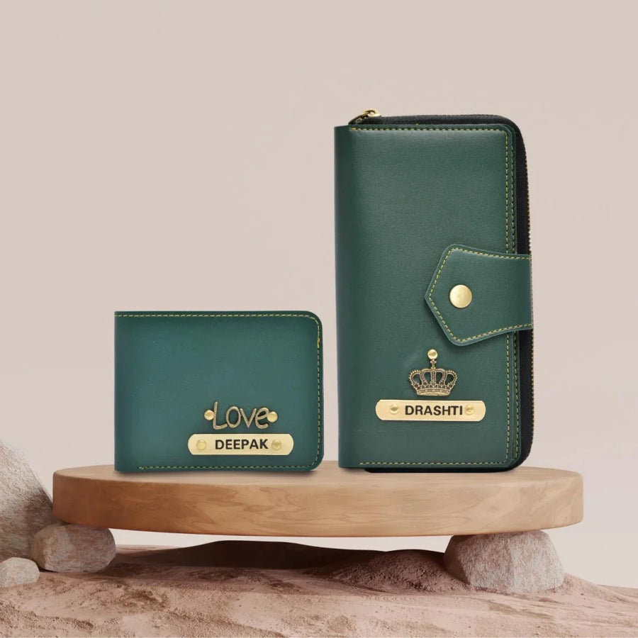 Personalized Couple's Combo : Premium Lady Wallet ( Product 1 )& Men's Wallet(Product 2) - Olive Green