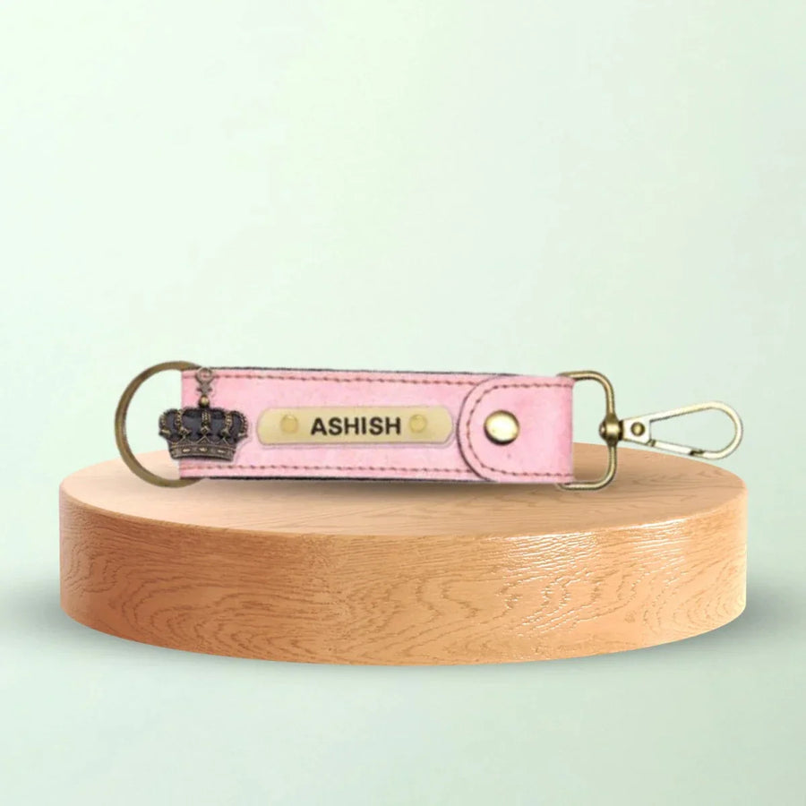 Classy Leather Customized Stylish Keychain with Hook - Light Pink