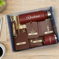 Customized men Gift with Name & Charm, Leather men's Wallett, Passport Cover, Water Bottle, Keychain, Customised Pen - Brown