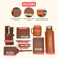Customized men Gift with Name & Charm, Leather men's Wallett, Passport Cover, Water Bottle, Keychain, Customised Pen - Tann