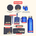 Customized men Gift with Name & Charm, Leather men's Wallett, Passport Cover, Water Bottle, Keychain, Customised Pen - Blue