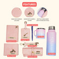Customized men Gift with Name & Charm, Leather men's Wallett, Passport Cover, Water Bottle, Keychain, Customised Pen - Pink