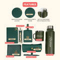 Customized men Gift with Name & Charm, Leather men's Wallett, Passport Cover, Water Bottle, Keychain, Customised Pen - Green