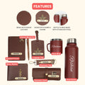 Customized men Gift with Name & Charm, Leather men's Wallett, Passport Cover, Water Bottle, Keychain, Customised Pen - Brown