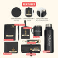 Customized men Gift with Name & Charm, Leather men's Wallett, Passport Cover, Water Bottle, Keychain, Customised Pen - Black