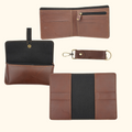 Customized men Gift with Name & Charm, Leather men's Wallett, Passport Cover, Water Bottle, Keychain, Customised Pen - Tann