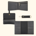 Customized men Gift with Name & Charm, Leather men's Wallett, Passport Cover, Water Bottle, Keychain, Customised Pen - Black