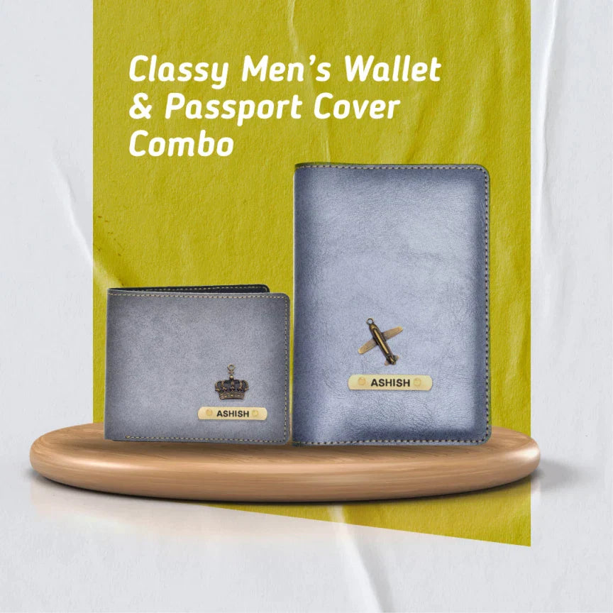 Classy Customized with Name and Charm Men's 2 Pcs Travel Combo - Grey