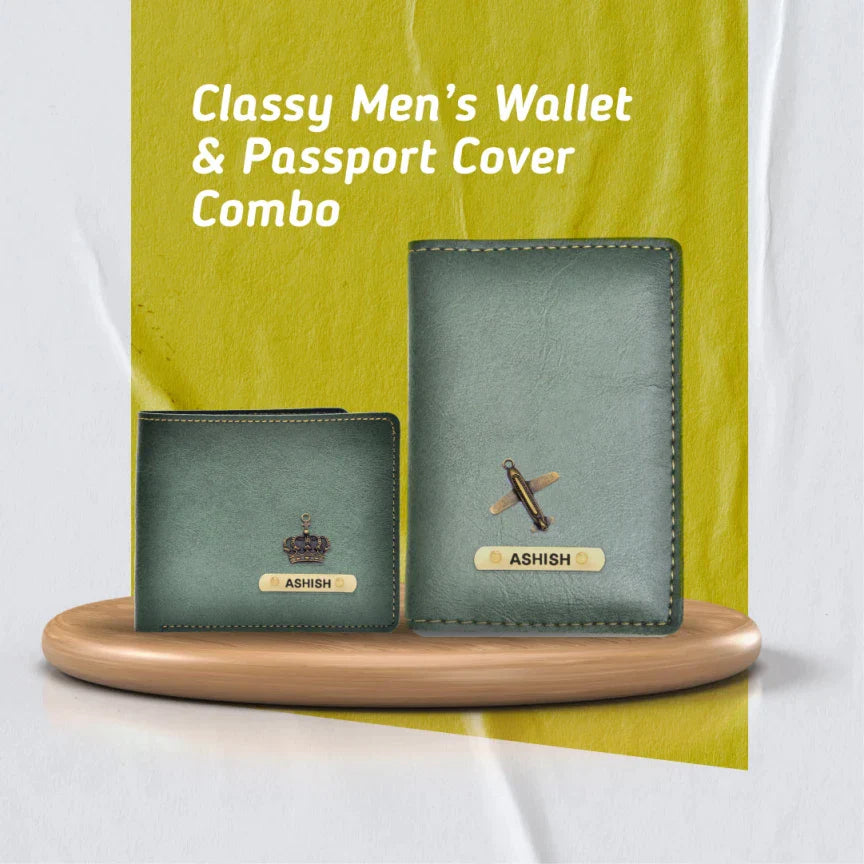 Classy Customized with Name and Charm Men's 2 Pcs Travel Combo - Green