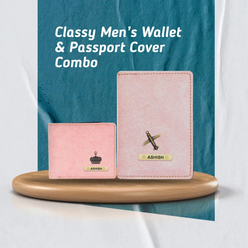 Classy Customized with Name and Charm Men's 2 Pcs Travel Combo - Pink