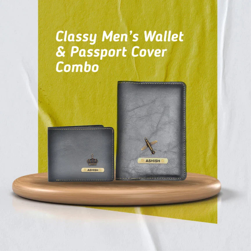 Classy Customized with Name and Charm Men's 2 Pcs Travel Combo - Black