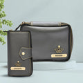 Women's Combo - Mini Makeup Kit & zip around lady Wallet (Grey)
