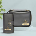 Women's Combo - Mini Makeup Kit & zip around lady Wallet (Grey)
