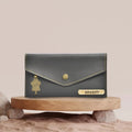 Nexon Leather Personalized Minimal Clutch With Charm - Grey