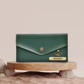 Nexon Leather Personalized Minimal Clutch With Charm - Olive Green