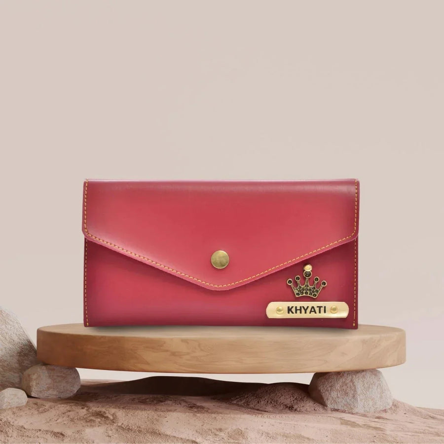 Nexon Leather Personalized Minimal Clutch With Charm - Wine