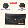 Nexon Leather Personalized Minimal Clutch With Charm - Black