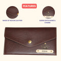 Nexon Leather Personalized Minimal Clutch With Charm - Brown
