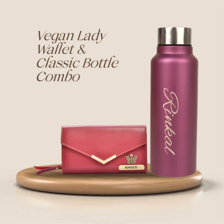 Personalized Lady Wallet with Classic Bottle - Tan