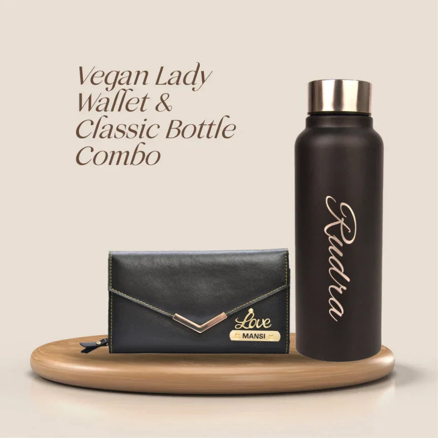 Personalized Lady Wallet with Classic Bottle - Black