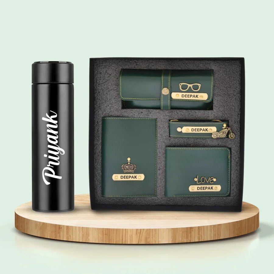 Personalized Temperature Bottle &  All in One Men's Combo (4 pcs) - Olive Green