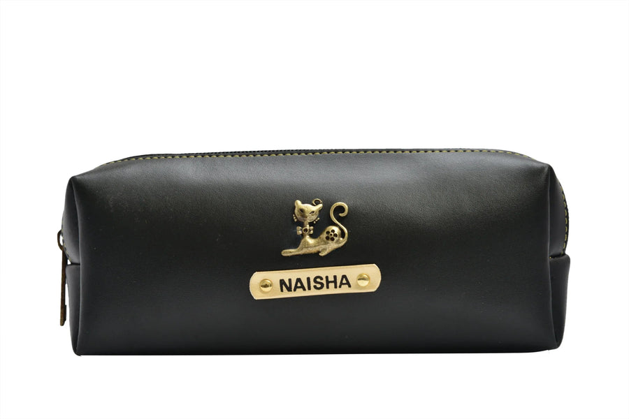Personalized Vegan Leather Unisex Pencil Pouch - Black