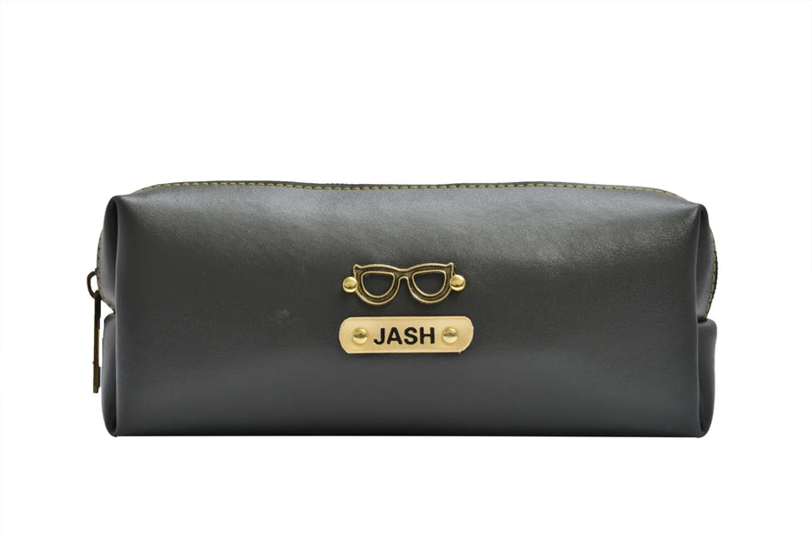 Personalized Vegan Leather Unisex Pencil Pouch - Grey
