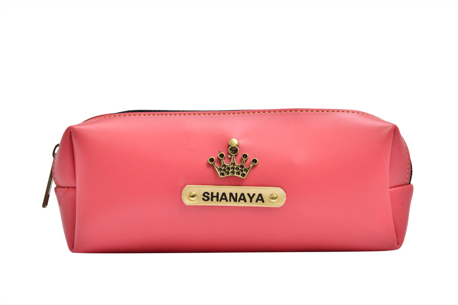 Personalized Vegan Leather Unisex Pencil Pouch - Pink