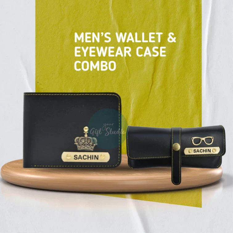 Personalized Men's Wallet and Eyewear Case - Black